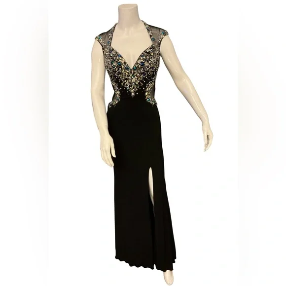 Mac Duggal Prom Event Black Beaded Evening Gown Embellished Bodice Woman Size 4 - Picture 2 of 16